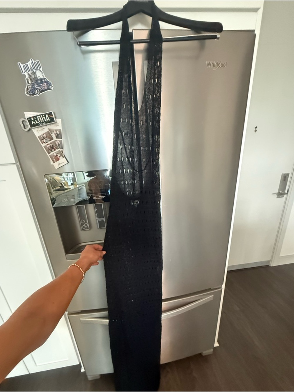REVOLVE Black Crochet Maxi Halter Dress